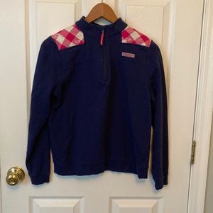 Girls Pink and Blue Vinyard Vines Quarter-Zip